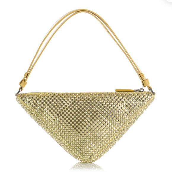 PRADA***Gold Crystal Pineapple Yellow Satin Triangle Bag***$2600 NWB - Picture 11 of 13